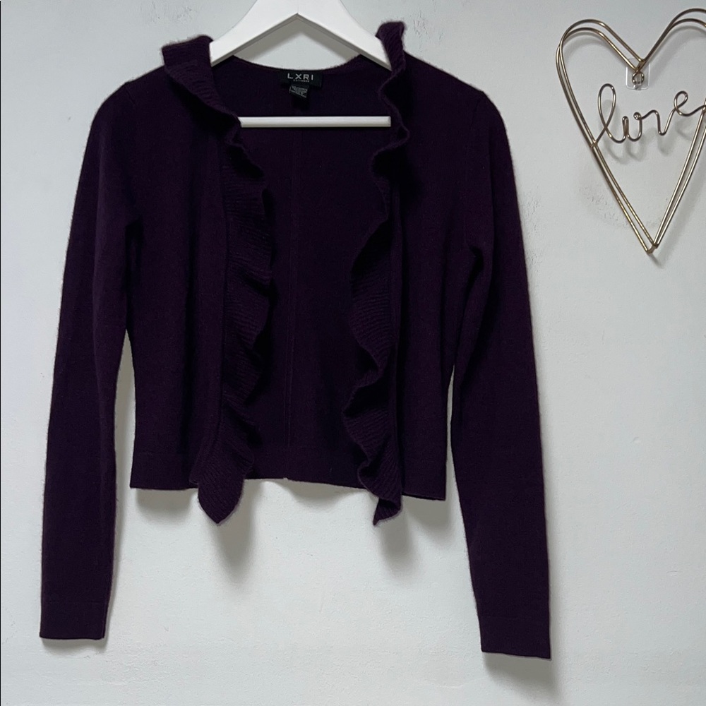 LXRI Purple Ruffled cashmere Cardigan size small